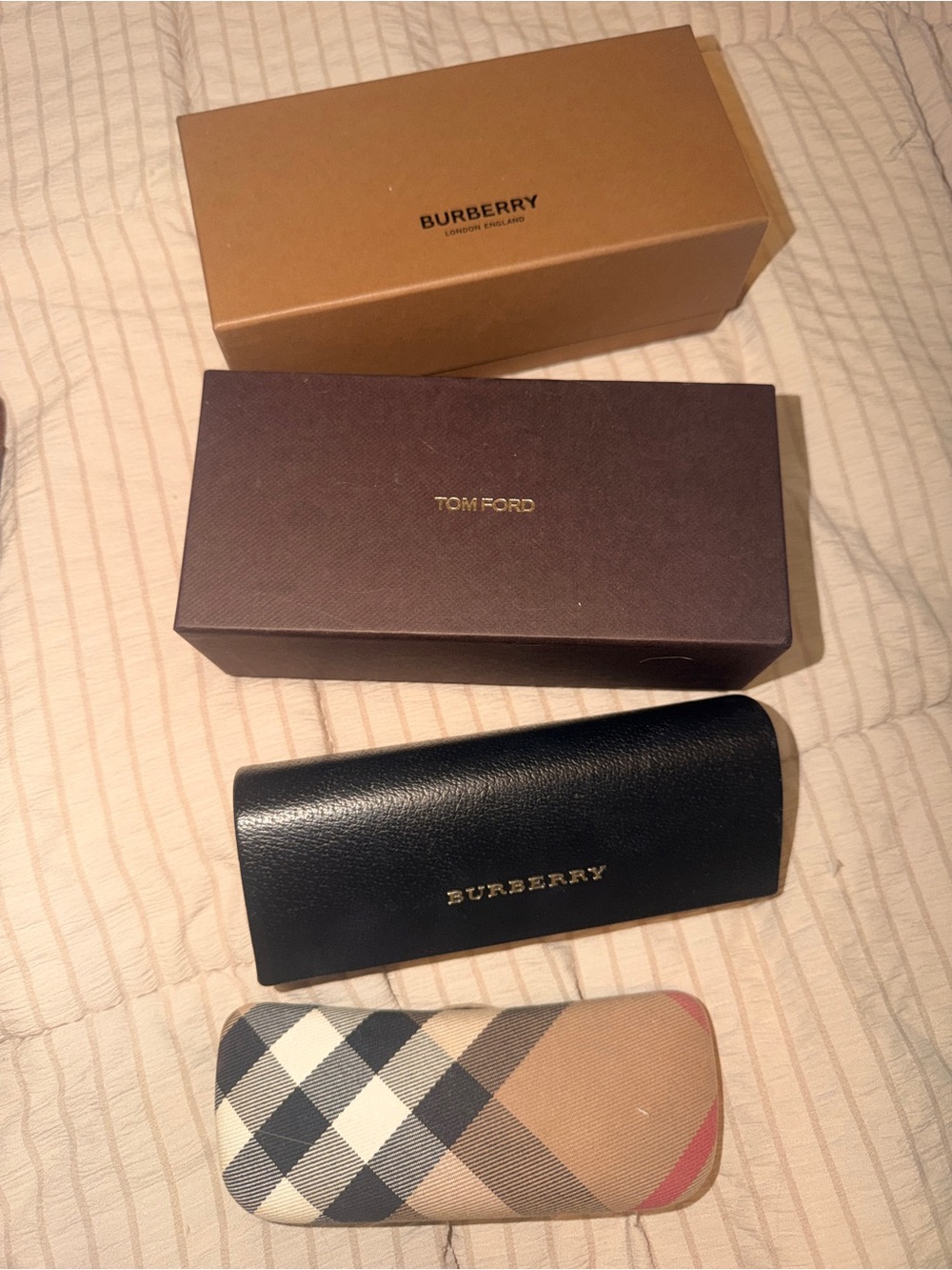 Burberry Black Leather Glasses Case with Gold Logo